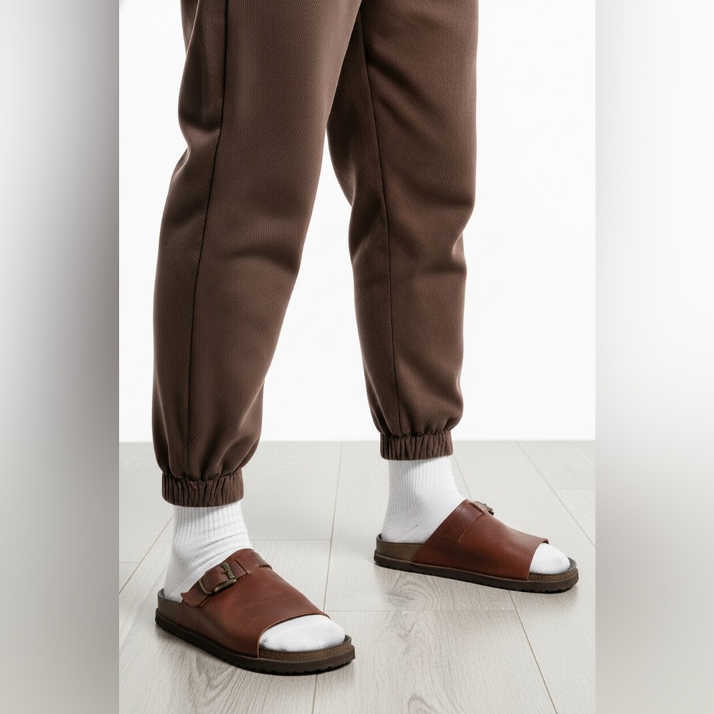 ALDO Men's Brown Leather Slide Sandals - Made in Italy